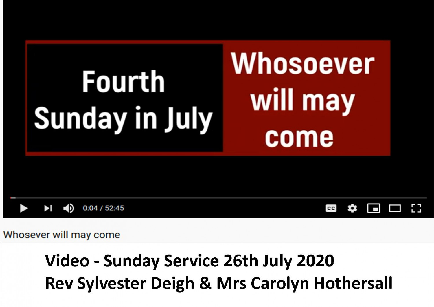 Video - Sunday Service 26th July 2020